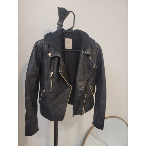We The Free Jackets & Blazers - Free People We The Free Monroe Vegan Leather Hooded Biker Jacket Size Xs Black